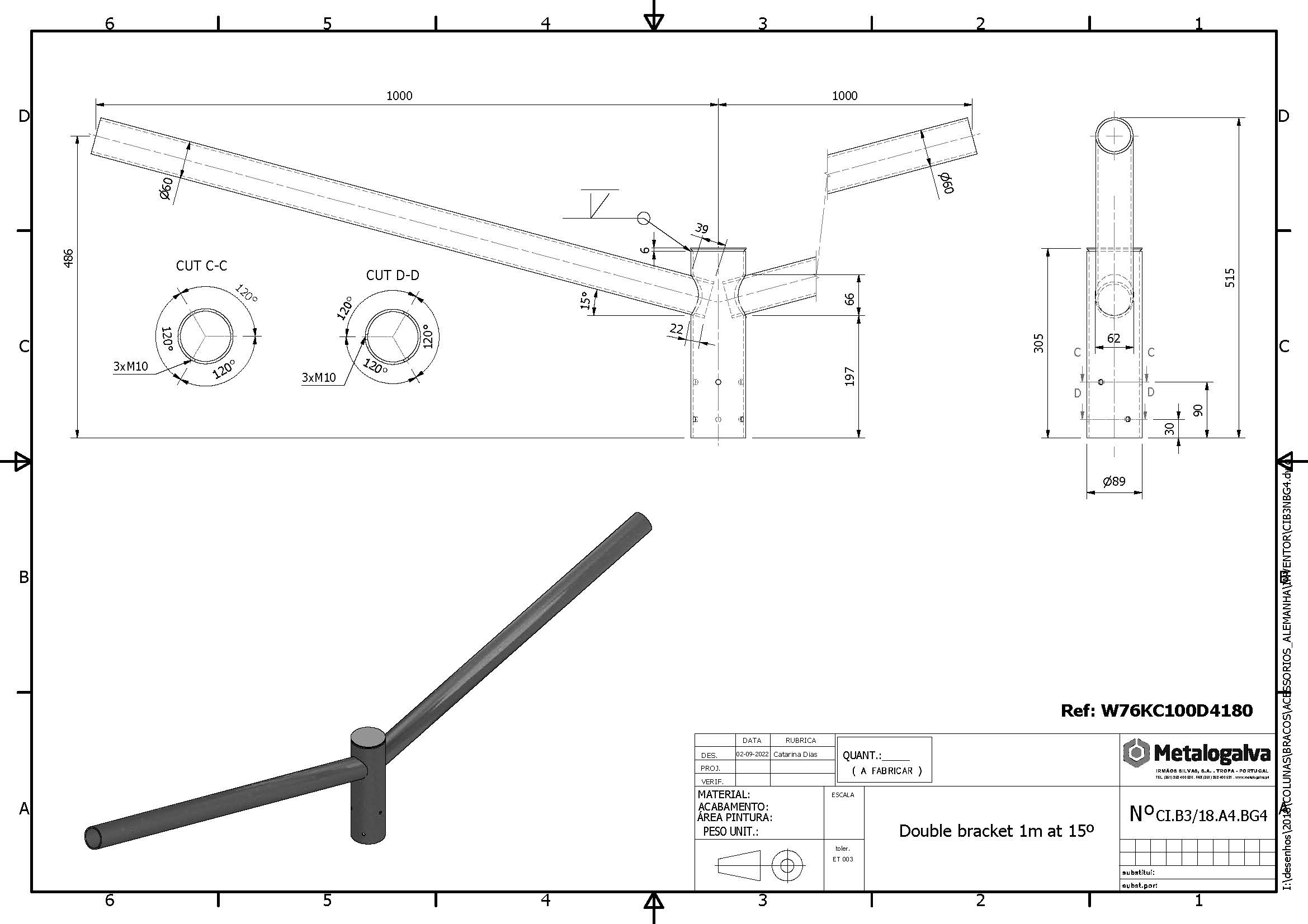  technische Zeichnung Doppelausleger 1000mm Ausladung - Metalogalva